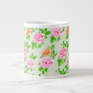 Floral Pink Roses Pattern Large Coffee Mug