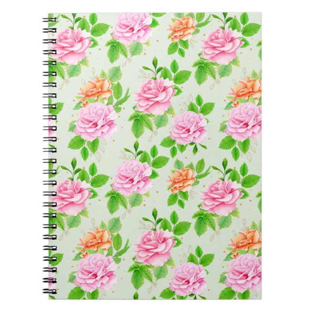 Floral Pink Roses Pattern Notebook (Front)