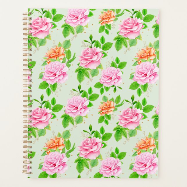 Floral Pink Roses Pattern Planner (Front)