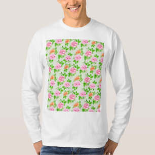 Floral Pink Roses Pattern T-Shirt