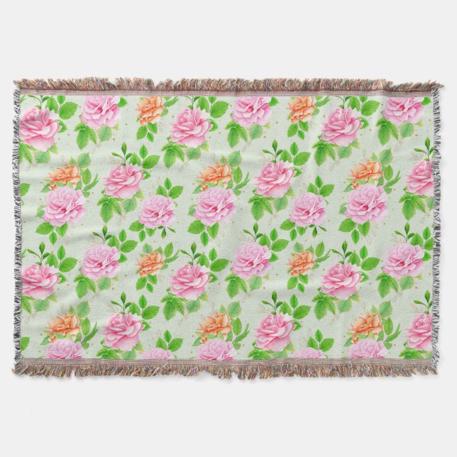 Floral Pink Roses Pattern Throw Blanket (Front)