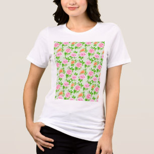 Floral Pink Roses Pattern Tri-Blend Shirt