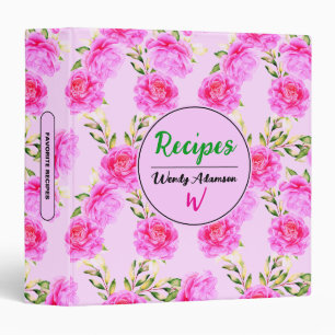 Floral Pink Roses   Personalized Favourite Recipes Binder