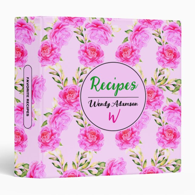 Floral Pink Roses | Personalized Favourite Recipes Binder (Front/Spine)