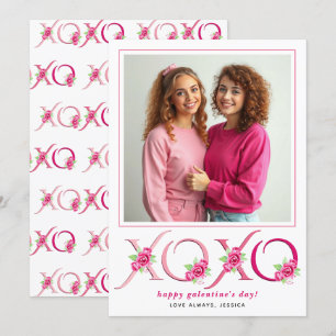Floral pink roses XOXO Galentines Day photo Holiday Card