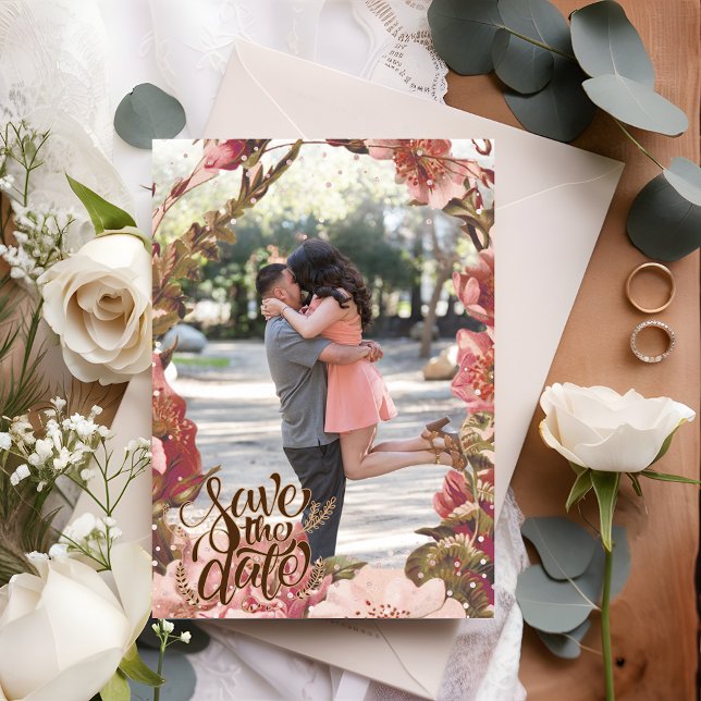 Floral Pink Rustic Photo Save The Date (Creator Uploaded)