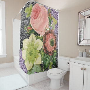 Floral pink shower curtain