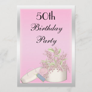 Floral Pink & Silver 50th Birthday Invitation