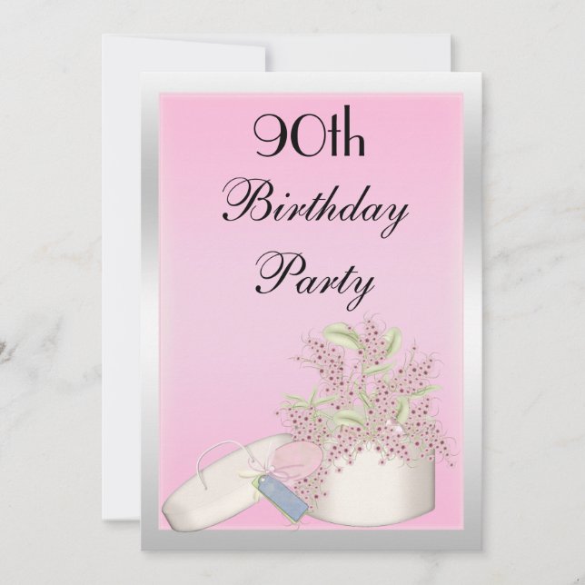 Floral Pink & Silver 90th Birthday Invitation (Front)