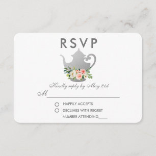 Floral Pink Silver Bridal Shower Tea Party RSVP R Card