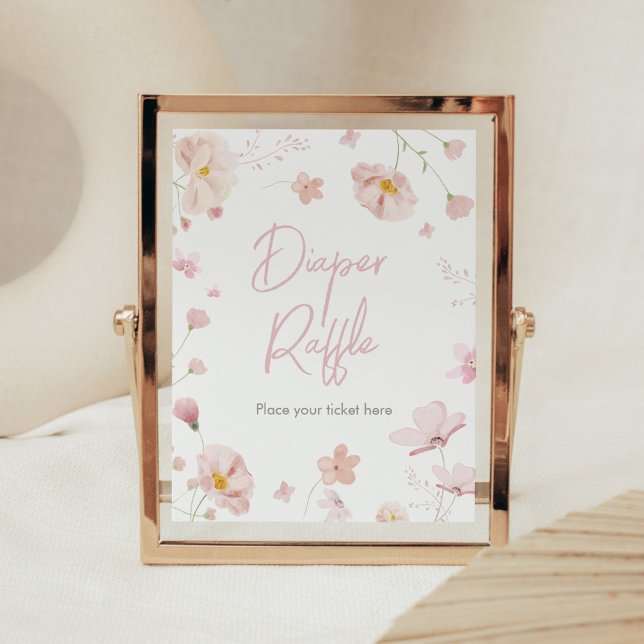 Floral Pink Spring Baby in Bloom Diaper Raffle Poster (Pink Spring Floral Baby in Bloom Baby Shower Diaper Raffle Sign)