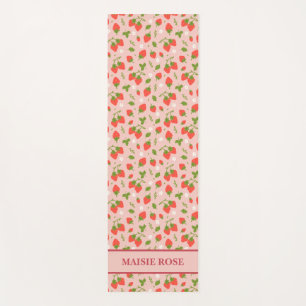 Floral Pink Strawberry Pattern Personalized Kids Yoga Mat