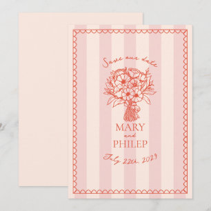 Floral Pink Stripe Botanical Save The Date Invitation