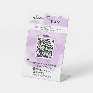*~* Floral Pink Table Tent PAY . QR code Tabletop  Pedestal Sign