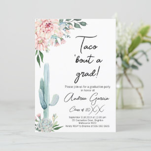 Floral Pink Taco Bout A Grad, Graduation Invitation