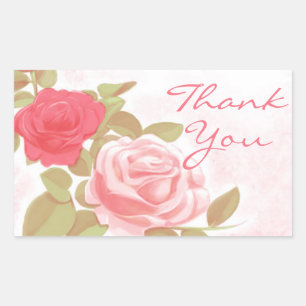 Floral Pink Thank You Red Rose Flower Sticker