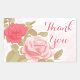 Floral Pink Thank You Red Rose Flower Sticker