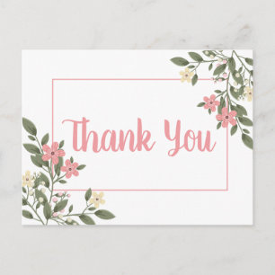 Floral Pink Thank You Wedding Flower Botanical Postcard