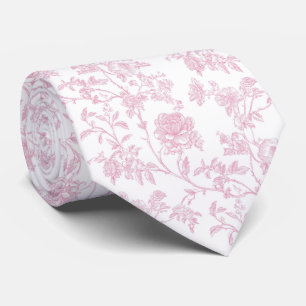 Floral pink toile de jouy tie