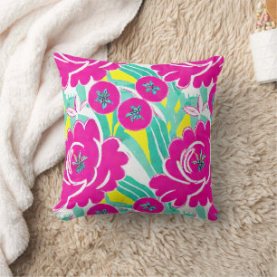 Floral Pink Tomatoes Pink Aqua Pattern Throw Pillow