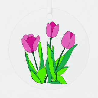 Floral pink tulip line art metal ornament