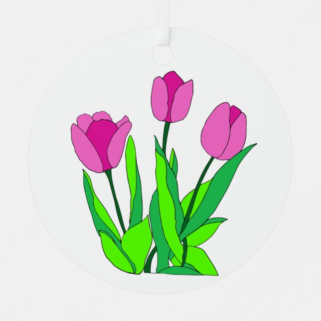 Floral pink tulip line art metal ornament (Front)