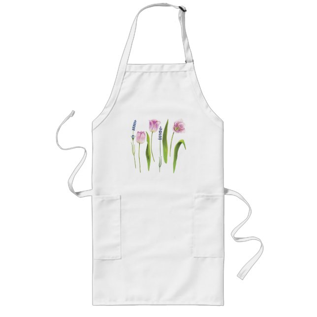 Floral Pink Tulips Lavender Flowers | Holidays Long Apron (Front)