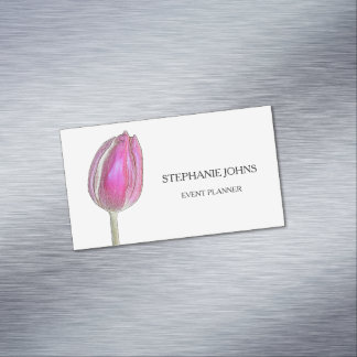 Floral Pink Tulips White Wedding Event Planner Magnetic Business Card
