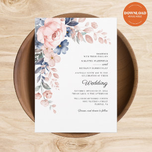 Floral Pink Watercolor Botanical Wedding Invitation