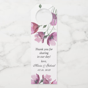 Floral pink watercolor bouquet Wedding Bottle Tag