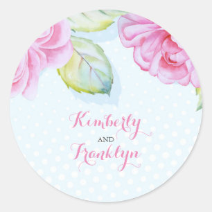 floral pink watercolor elegant wedding classic round sticker