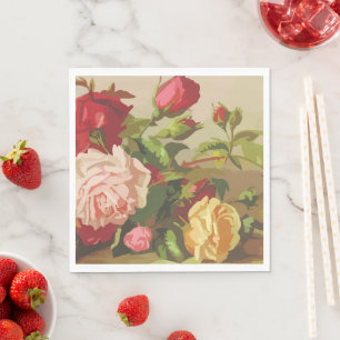 Floral Pink Watercolor Trend Roses Daisies  Napkin