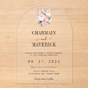 Floral Pink Wedding Acrylic Invitations