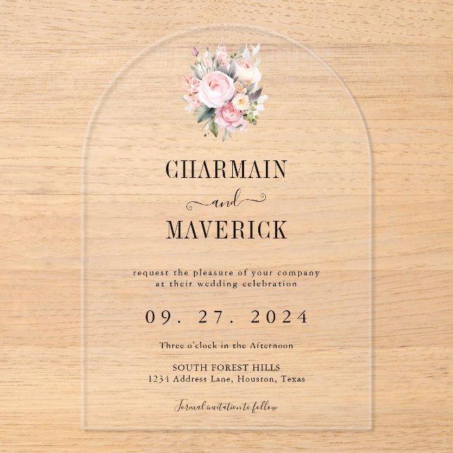 Floral Pink Wedding  Acrylic Invitations (Front)