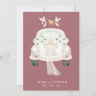 floral pink wedding car save the date