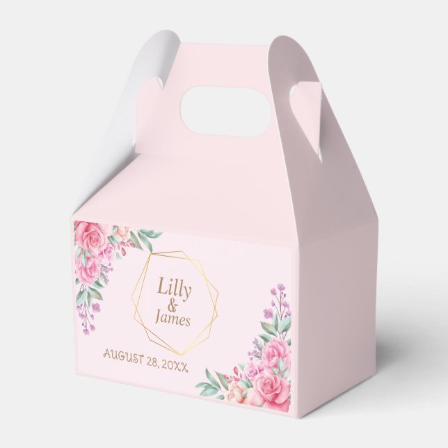 Floral Pink wedding Favor Box (Front Side)