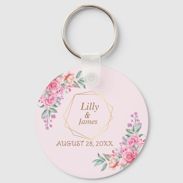 Floral Pink wedding   Keychain (Front)