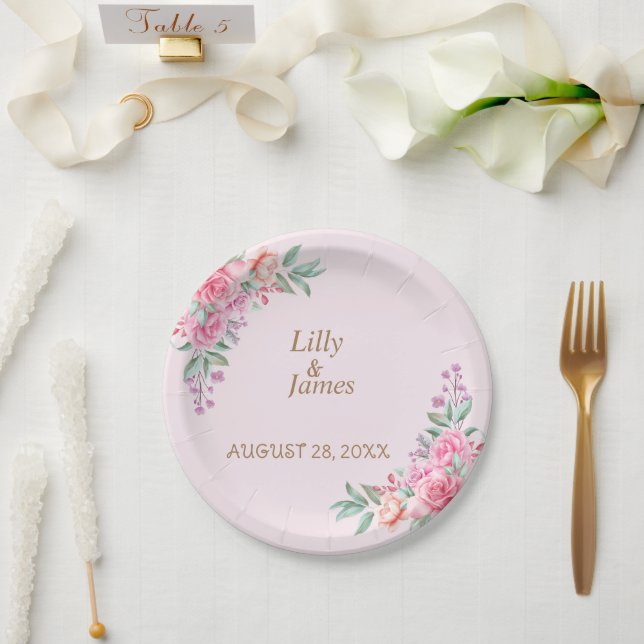 Floral Pink wedding   Paper Plate (Wedding)