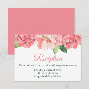 Floral Pink Wedding Reception Peonies Rose Flowers Invitation
