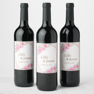 Floral Pink Wedding   Wine Label