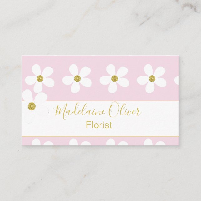 Floral Pink White Daisy Florist Professional Business Card (Front)