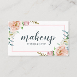 Floral Pink White Elegant Makeup Artist Business Card