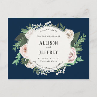 Floral Pink White Green Save the Date Postcard