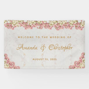 Floral Pink White Orchids Marble  Script Wedding Banner