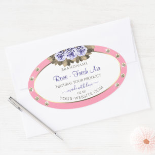 Floral Pink White Product Labels Blue Roses Jewels