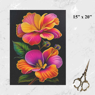 Floral Pink Yellow Botanical Illustration Tissue Paper