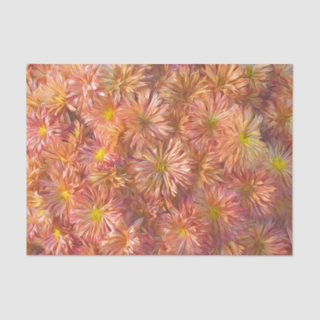 Floral Pink Yellow Chrysanthemum Pretty Decoupage Tissue Paper (Front)
