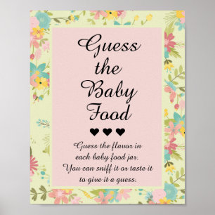 Floral Pink Yellow Green Guess the Baby Food Game Poster