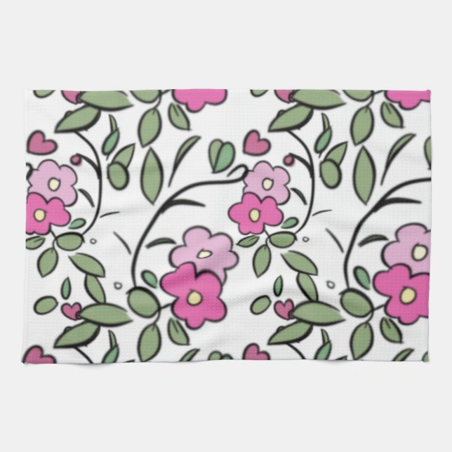 Floral Pinks Kitchen Towel (Horizontal)