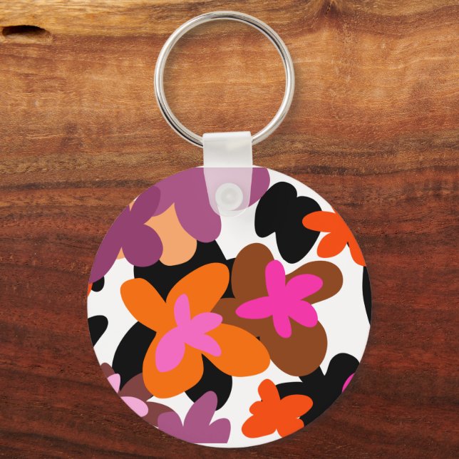 Floral pinky classic round sticker keychain (Back)